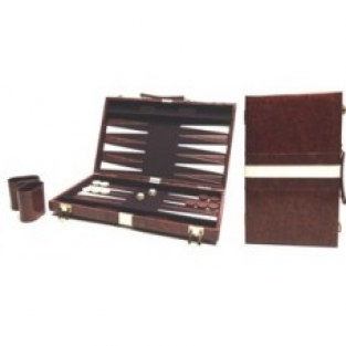Backgammon, brown/ white stitched, 38 x 48 cm